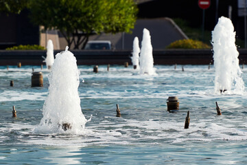closeup of fountain jets on a sunny summer day