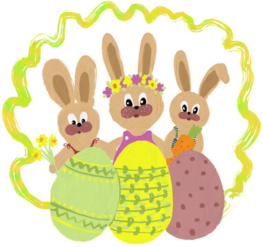 Cute Easter rabbit illustration. High quality photo