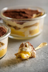 Tiramisu. Dessert with cream for breakfast. High quality photo