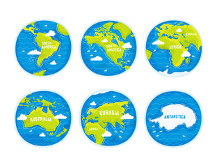 Planet earth. Continents. Africa. America. Australia. Antarctica. Eurasia. World map. The globe.