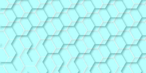 Abstract background with blue  hexagons and honeycomb design in illustration . Similar and geometric texture in illustration with creator pattern and art of image on blue-green background. 