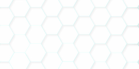 Abstract background with hexagons and  white honeycomb pattern close up background . Modern and creative design in illustration with White hexagon 3D background texture. 3d rendering illustration. 