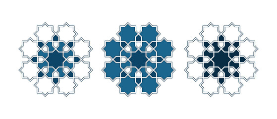 Set of Islamic traditional rosettes for greetings cards decoration and design isolated on white backgrounds. Vector illustration.