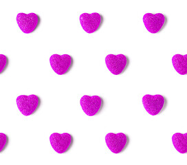 Seamless pattern of purple marmalade hearts in sugar crystals. Valentine's Day concept.