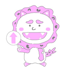 上の矢印札を持つ沖縄のシーサー　シンプルカラー　イラスト素材