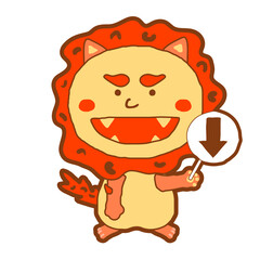 Obraz premium シーサー 沖縄 下の矢印札 イラスト素材