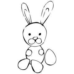 Hare, black and white vector illustration for coloring book. Easter Bunny with a carrot.