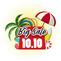 Fototapeta na wymiar 10.10 Big Sale banner with summer objects