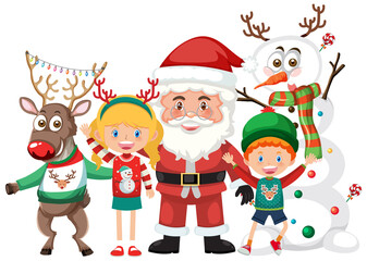 Obraz na płótnie Canvas Santa Claus with happy children on white background