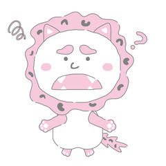 悩んでいる沖縄のシーサー　シンプルカラー　イラスト素材