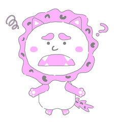 悩んでいる沖縄のシーサー　シンプルカラー　イラスト素材