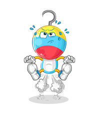 fishing bait head cartoon fart jumping illustration. character vector