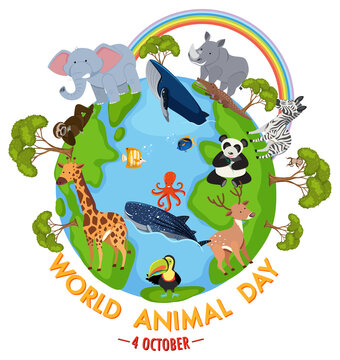 World Animal Day banner with wild animals