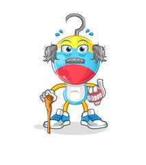 fishing bait head cartoon white haired old man. character vector