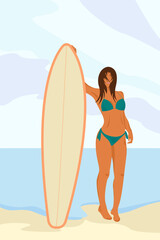 Vector illustration of woman surfer