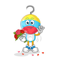 fishing bait head cartoon with bouquet mascot. cartoon vector