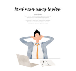 ベクターイラスト素材：ノートパソコンを使って疲れる男性ビジネスマン
