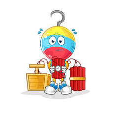 fishing bait head cartoon holding dynamite character. cartoon vector