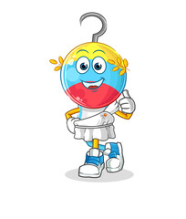 fishing bait head cartoon with greek clothing. cartoon mascot vector
