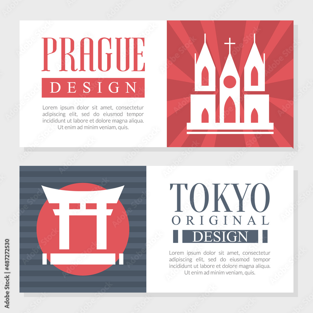 Wall mural city mark card or banner with famous building vector set