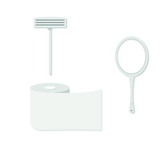 Vector image of toilet paper, mirror and razor