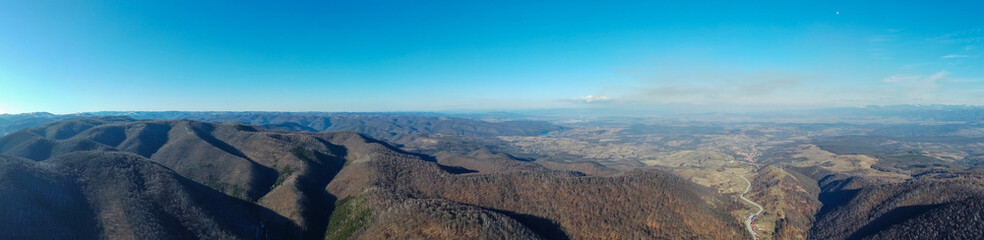 panoramic landscape with hills in the country of Hateg - Romania