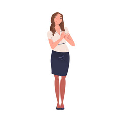 Fototapeta premium Smiling Woman Character Standing and Clapping His Hands as Applause and Ovation Gesture Vector Illustration