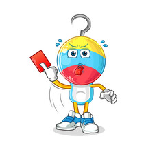 fishing bait head cartoon referee with red card illustration. character vector