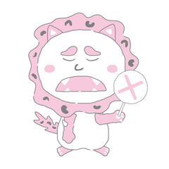 バツ札を持つ沖縄のシーサー　シンプルカラー　イラスト素材