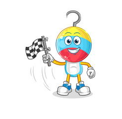 fishing bait head cartoon hold finish flag. cartoon mascot vector