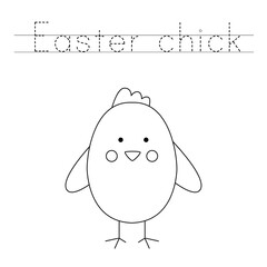 Trace the letters and color Easter chicken. Handwriting practice for kids.