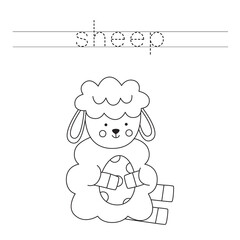 Trace the letters and color Easter sheep. Handwriting practice for kids.