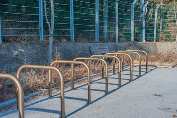 Fototapeta na wymiar Bicycle racks in parking lot