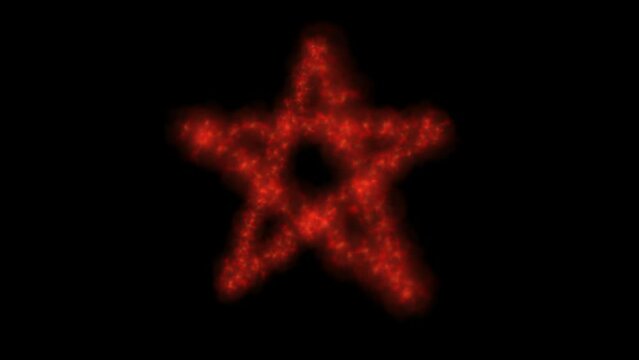 Red pentagram or pentacle animation, smoke or blurry flames on black background