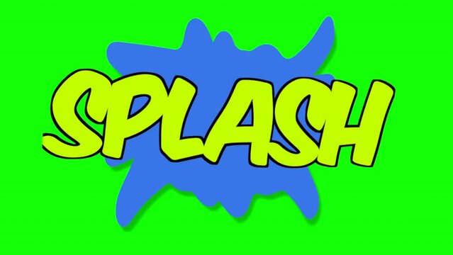 Splash stain comic cartoon sign animation on green screen, ripple wave effect