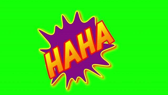 Haha smiling expression comic speech bubble animation on green screen background