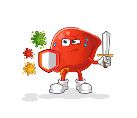 liver against viruses cartoon. cartoon mascot vector