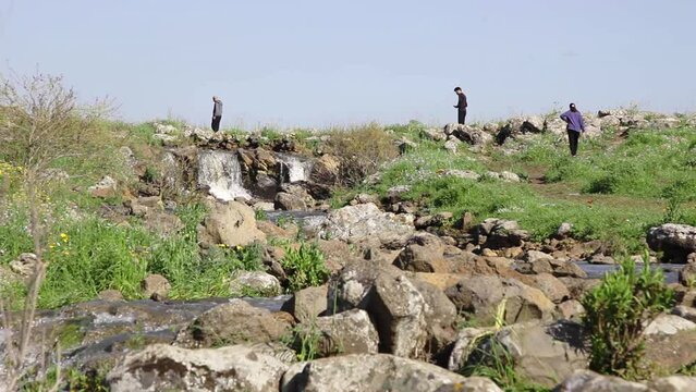 Sightseers going on excursion at Golan heights Israel