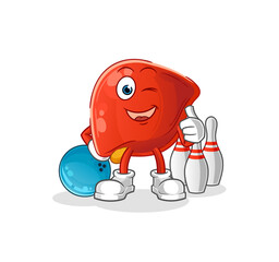 liver play bowling illustration. character vector