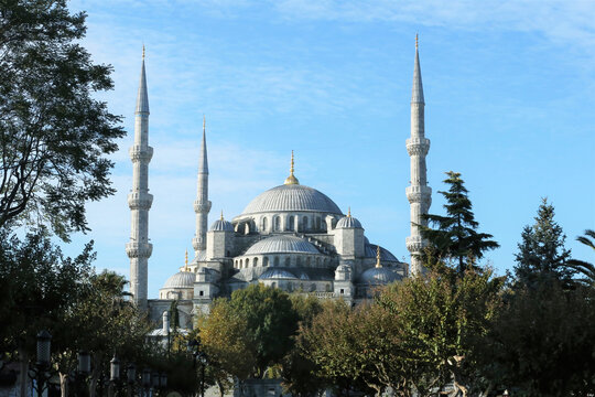Sunny Afternoon View at Blue Mosque Palace Located in Istanbul Turkey