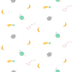 seamless pattern of outer space with planets and stars
