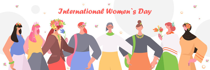 girls standing together 8 march happy international womens day celebration concept