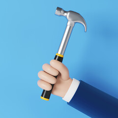 Male hand with a hammer. Repair and construction. 3D rendering.