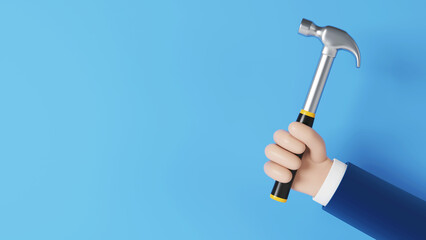 Male hand with a hammer. Repair and construction. 3D rendering.