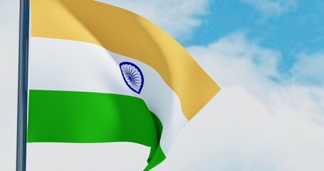 3D illustration of India Flags are waving in the sky