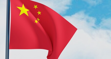 3D illustration of China Flags are waving in the sky