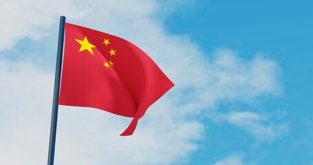 3D illustration of China Flags are waving in the sky