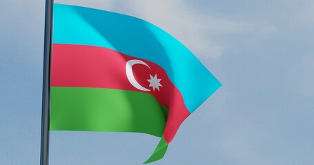 3D illustration of Azerbaijan Flags are waving in the sky