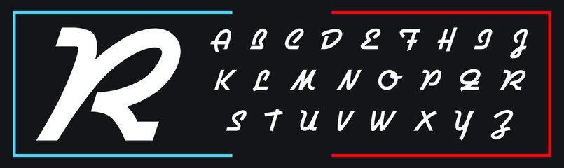 Fototapeta R modern tech minimal luxury abstract alphabet fonts. Typography technology, electronic, digital, future, logo design. Creative letter font. Vector letter illustration obraz