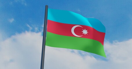 3D illustration of Azerbaijan Flags are waving in the sky